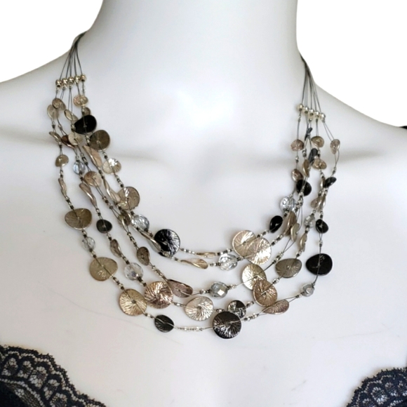 Chico's Necklace Toggle Lot Silver Tone Multi Strand Charm - Picture 1 of 11